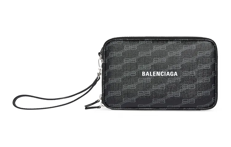 Balenciaga Coated Canvas Wrist Bag Clutch Men's Black