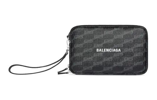 Balenciaga Coated Canvas Wrist Bag Clutch Men's Black