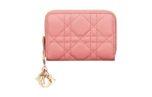 DIOR Lady Dior Lambskin Coin Purse Wallet Small Women's Light Pink