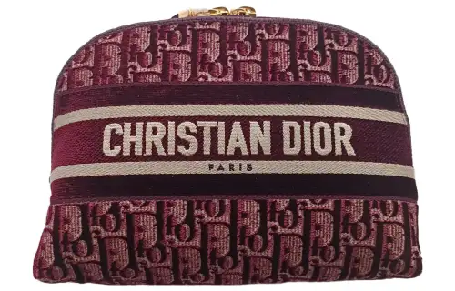 DIOR Zip Closure Velvet Oblique Surface Makeup Bag Clutch Women's Burgundy