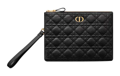 DIOR Caro Soft Cannage Calfskin Clutch Medium Women's Black
