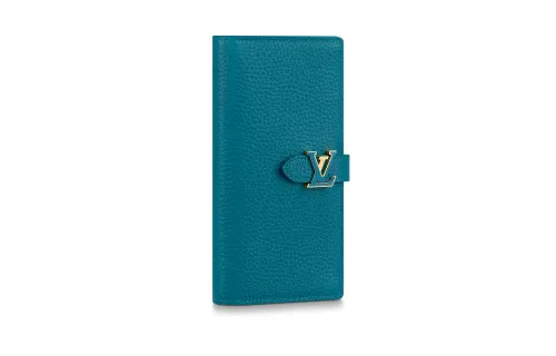 LOUIS VUITTON Grain Bullhide Wallet Women's Lake Blue/pink