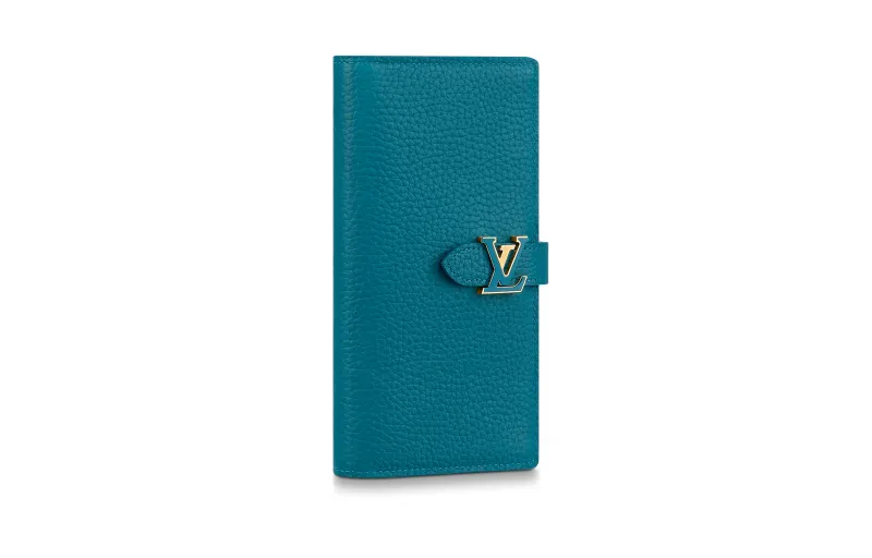 LOUIS VUITTON Grain Bullhide Wallet Women's Lake Blue/pink