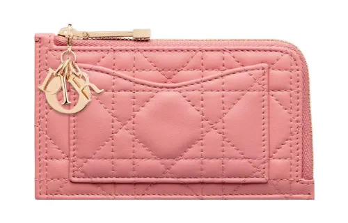 DIOR Lady Dior Lambskin Card Holder Women's Light Pink