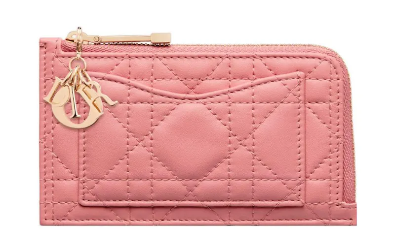 DIOR Lady Dior Lambskin Card Holder Women's Light Pink