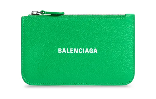 Balenciaga Cash Grain Calfskin Card Holder, Wallet Large Women's Green