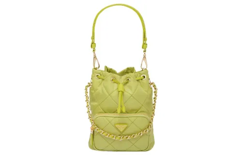 PRADA Re Nylon Fabric Bucket Bag, Portable Crossbody Bag, Shoulder Bag Women's Lime Green
