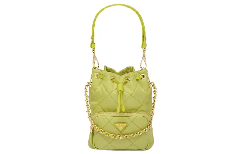 PRADA Re Nylon Fabric Bucket Bag, Portable Crossbody Bag, Shoulder Bag Women's Lime Green