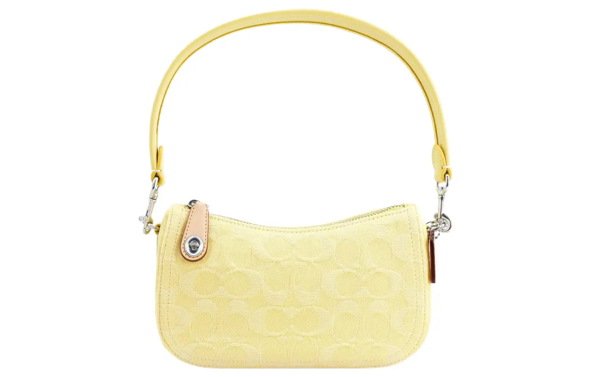 COACH Swinger Denim With Leather Crescent Bag, Handbag, Shoulder Bag Women's Yellow