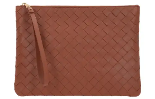 Bottega Veneta Lambskin Wrist Bag Clutch Women's Brown