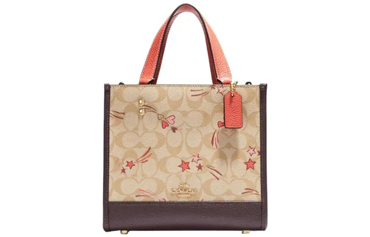 COACH Dempsey PVC Tote Bag, Shopping Bag, Crossbody Bag, Shoulder Bag, Handbag Small Women's Dark Brown & Khaki