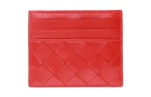 Bottega Veneta Sheepskin With Cow Leather Card Holder Women's Red