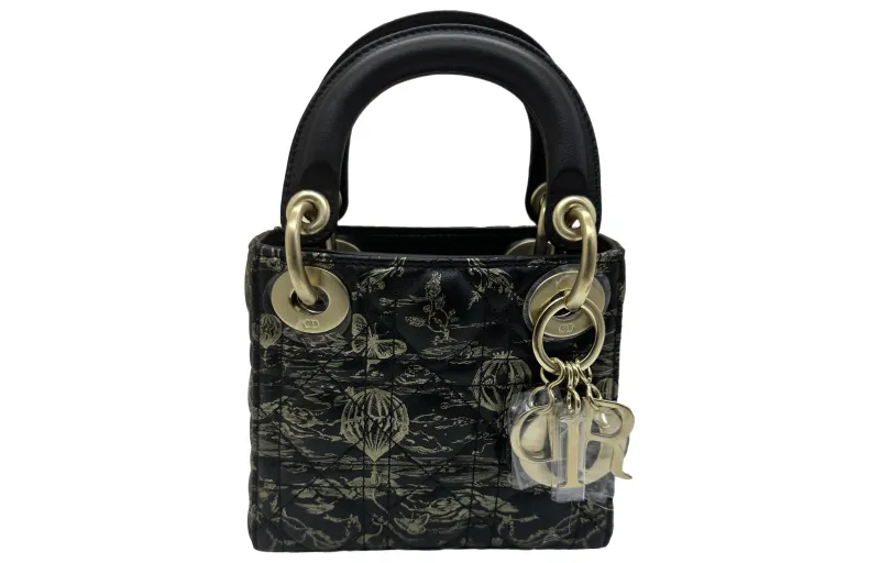DIOR Lady Dior Leather Handbag, Shoulder Bag, Crossbody Bag, Handbag Extra Small Women's Black