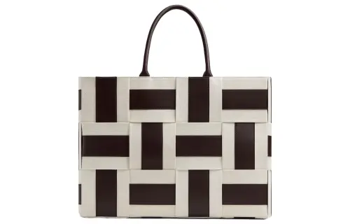 Bottega Veneta Cotton And Linen Blend With Polyurethane Tote Bag, Shopping Bag, Handbag Large Men's Dark Brown/Ecru