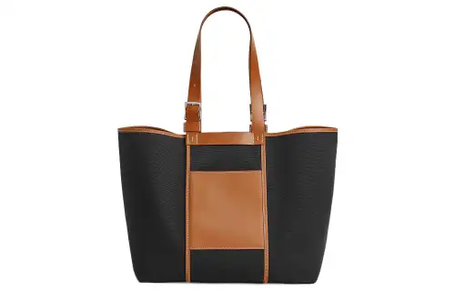 HERMES Etriviere Pocket Goeland Canvas Hunter With Swift Calfskin Shoulder Bag Women's Black & Light Tawny