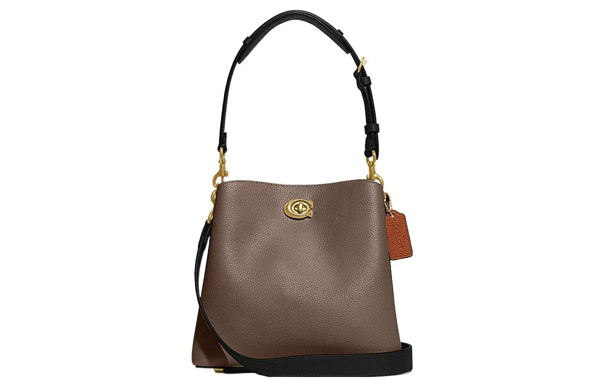 COACH Willow Pebble Grain Leather Bucket Bag, Handbag, Shoulder Bag Medium Women's Dark Lime Gray