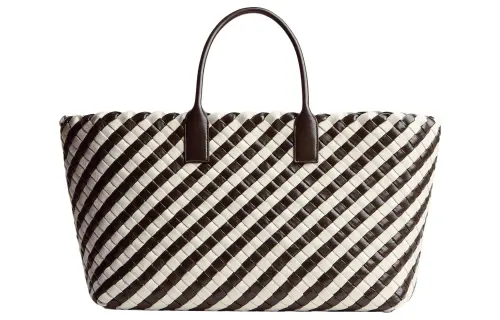 Bottega Veneta Cotton Linen Tote Bag, Shopping Bag, Handbag Large Women's White/Umber