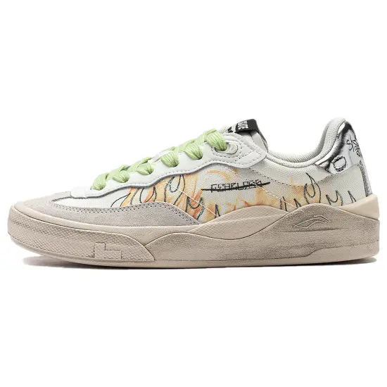 LiNing Skategeneral Anti-Slip Wear-Resistant Low-Top Skateboard Shoes Women's Champagne White
