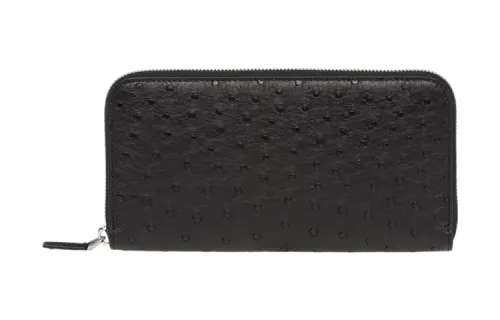 PRADA Ostrich Leather Wallet Men's Black