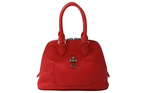 Chrome Hearts Quilted Leather Handbag Regular Women's Red/Silver