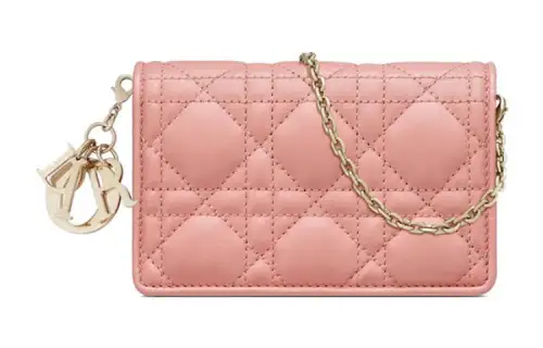 DIOR Lady Dior Sheepskin Clutch, Shoulder Bag, Crossbody Bag Women's Pink