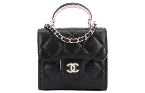 CHANEL Sheepskin Clutch, Shoulder Bag, Crossbody Bag Women's Pink & Black