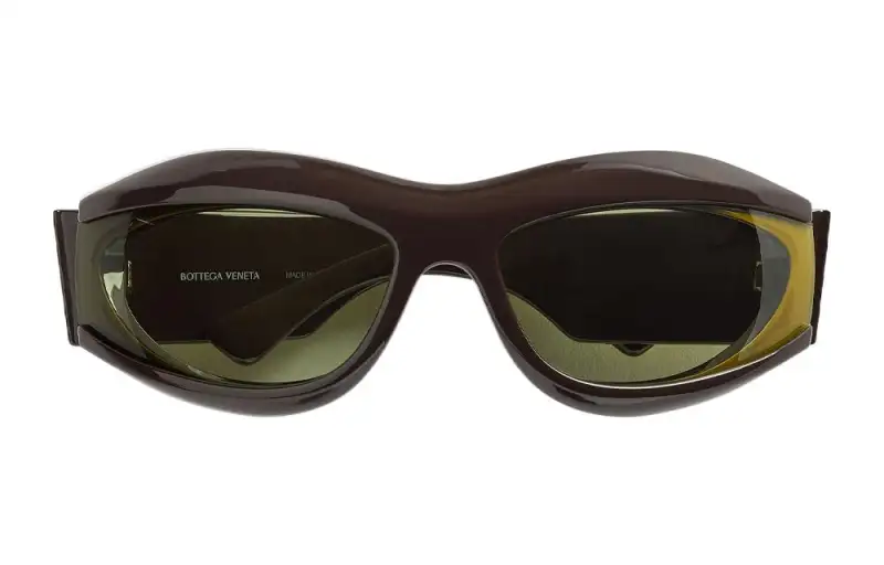 Bottega Veneta Injection Molded Acetate Irregular Shape Sunglasses Unisex Brown
