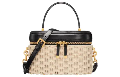DIOR Wicker With Calfskin Shoulder Bag, Crossbody Bag, Handbag, Makeup Bag Medium Women's Natural Color/Black