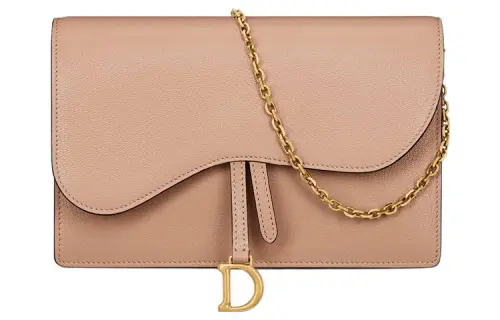 DIOR Saddle Goatskin One Shoulder Crossbody Clutch Women's Pink