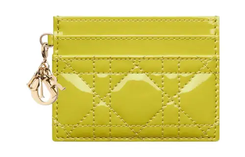 DIOR Lady Dior Patent Leather Calfskin Wallet Card Holder Card Holder Women's Lime Yellow