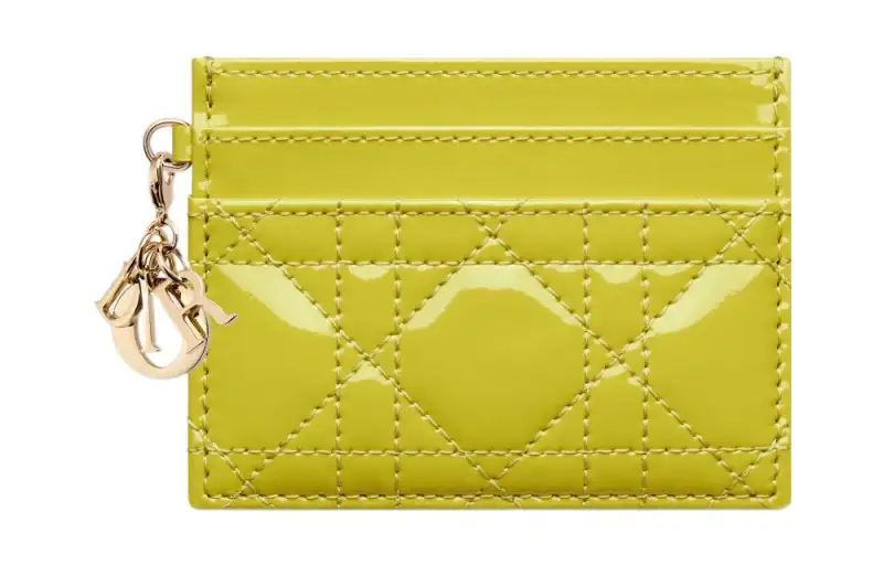 DIOR Lady Dior Patent Leather Calfskin Wallet Card Holder Card Holder Women's Lime Yellow