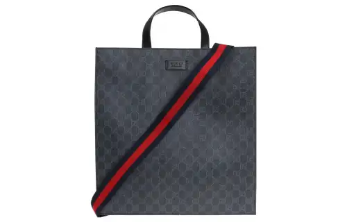 GUCCI Canvas With Leather Tote Bag, Shopping Bag, Shoulder Bag, Crossbody Bag, Handbag Men's Black Gray