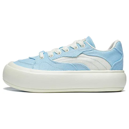 LiNing Puff Platform Skateboard Shoes Women's Low-Top Blue