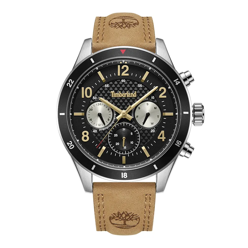 Timberland Hooksett Wrist Watches Quartz Movement Leather Strap Black Dial Men's Watches