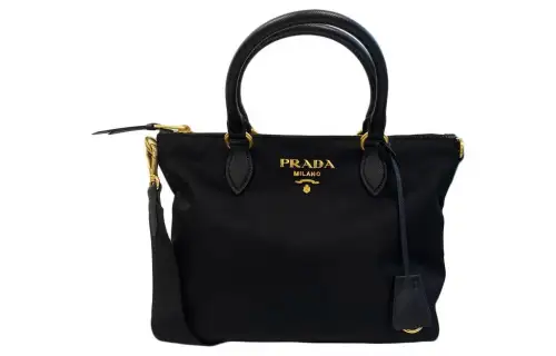 PRADA Cow Leather Detail Tote Bag, Shopping Bag, Shoulder Bag, Crossbody Bag, Handbag Women's Black