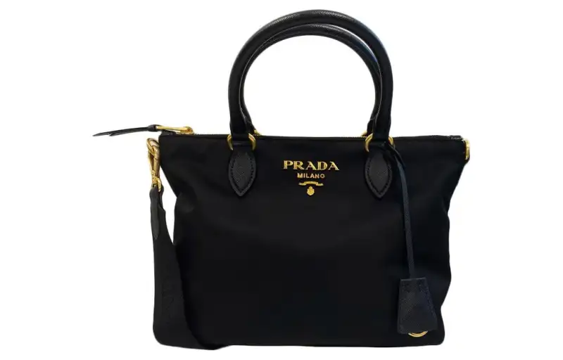 PRADA Cow Leather Detail Tote Bag, Shopping Bag, Shoulder Bag, Crossbody Bag, Handbag Women's Black