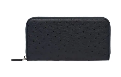PRADA Ostrich Leather Wallet Men's Marine Blue