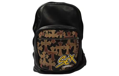 Chrome Hearts Leather Backpack Unisex Black Yellow