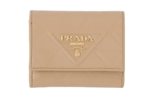 PRADA Leather Wallet Mini Women's Sand Beige Yellow