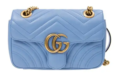 GUCCI GG Marmont Leather Chain Bag, Portable Crossbody Bag, Shoulder Bag Small Women's Blue