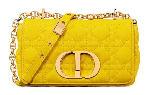 DIOR Caro Wicker Pattern Cow Leather Shoulder Bag, Crossbody Bag Small Women's Yellow