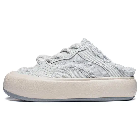 LiNing Puff Mule Skateboard Shoes Women's Low-Top Light Stone Gray