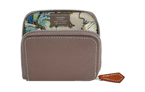 HERMES Silk'In Epsom Calfskin With Silk Lining Coin Purse Women's Elephant Gray