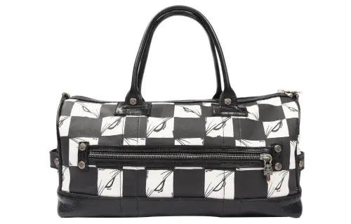 Chrome Hearts Zip Closure Leather With Cotton Bucket Bag Handbag Women's Black/White