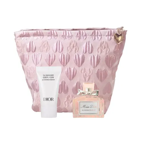 Dior, lipstick, perfume, cleansing milk, handheld set, small cloth bag