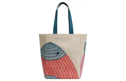HERMES H Canvas Cotton Canvas Bag, Beach Bag, Handbag Women's Blue & Red