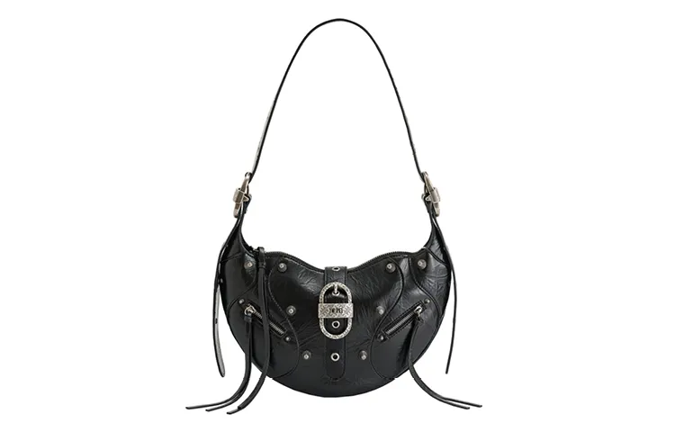 JW PEI Artificial Leather Croissant Bag Biker Crossbody Bag Medium Unisex Bright Pink/Black/White