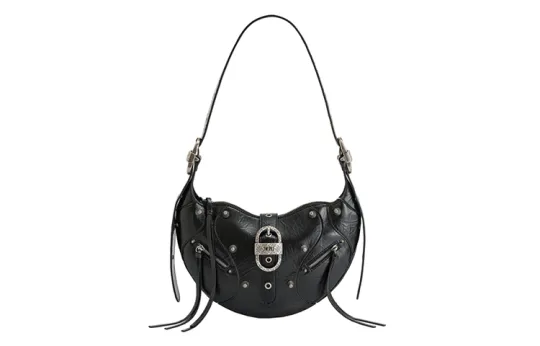 JW PEI Artificial Leather Croissant Bag Biker Crossbody Bag Medium Unisex Bright Pink/Black/White