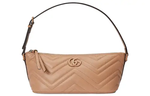 GUCCI GG Marmont Herringbone Leather Handbag, Shoulder Bag Regular Women's Rose Beige