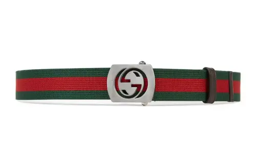 GUCCI Canvas, Leather Belts Unisex Red Green Width 3.5cm